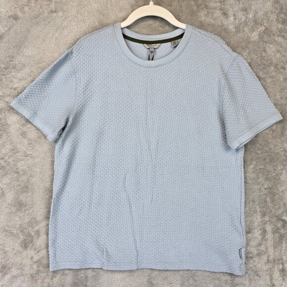 Ted Baker Shirt Mens Large Blue Textured 100% Cotton Crewneck Short Sleeve - Picture 1 of 11